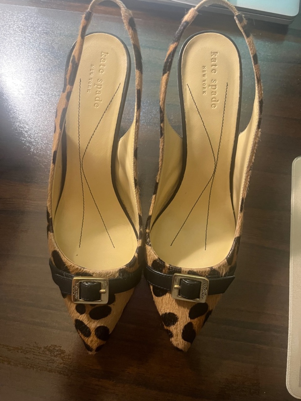 kate spade Leopard calf hair Print Slingback Pointed Toe Heels with Buckle
